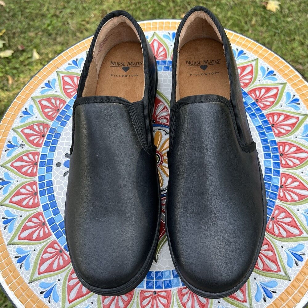 Nurse Mates Women’s 10M Adela Black Leather Slip-On Loafers Comfort Work Shoes